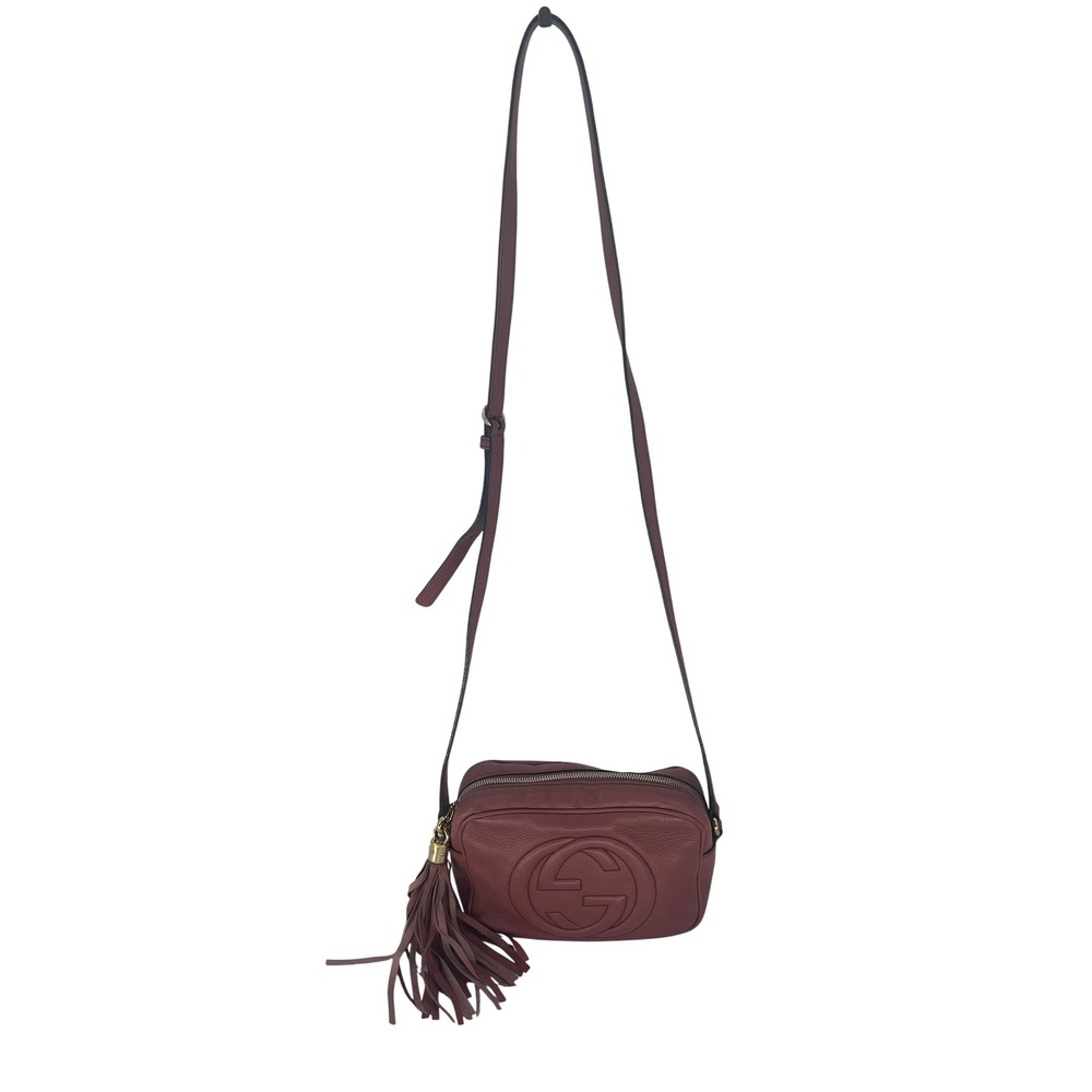 Gucci Soho Disco Crossbody Bag Pink Pebbled Leather Tassel Shoulder Bag - Picture 4 of 16